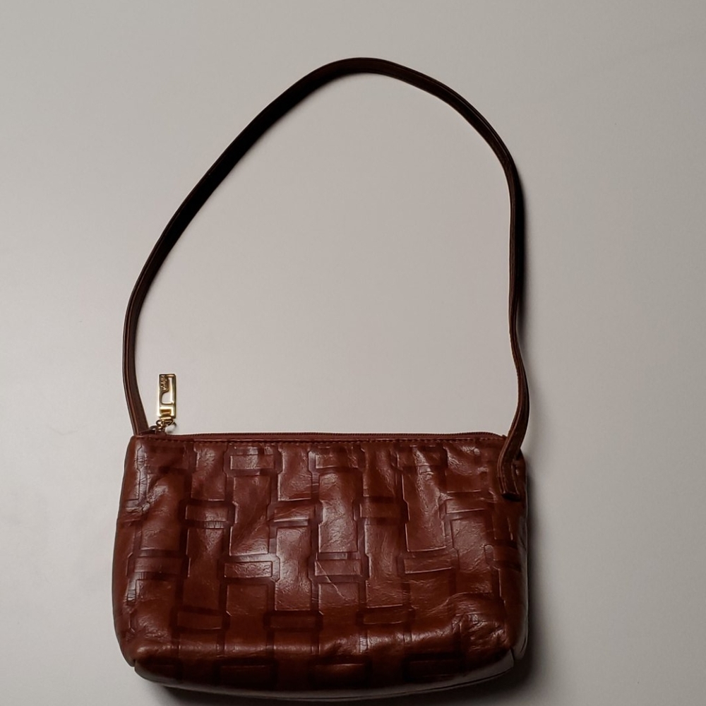 Pinky brown mini leather hand bag